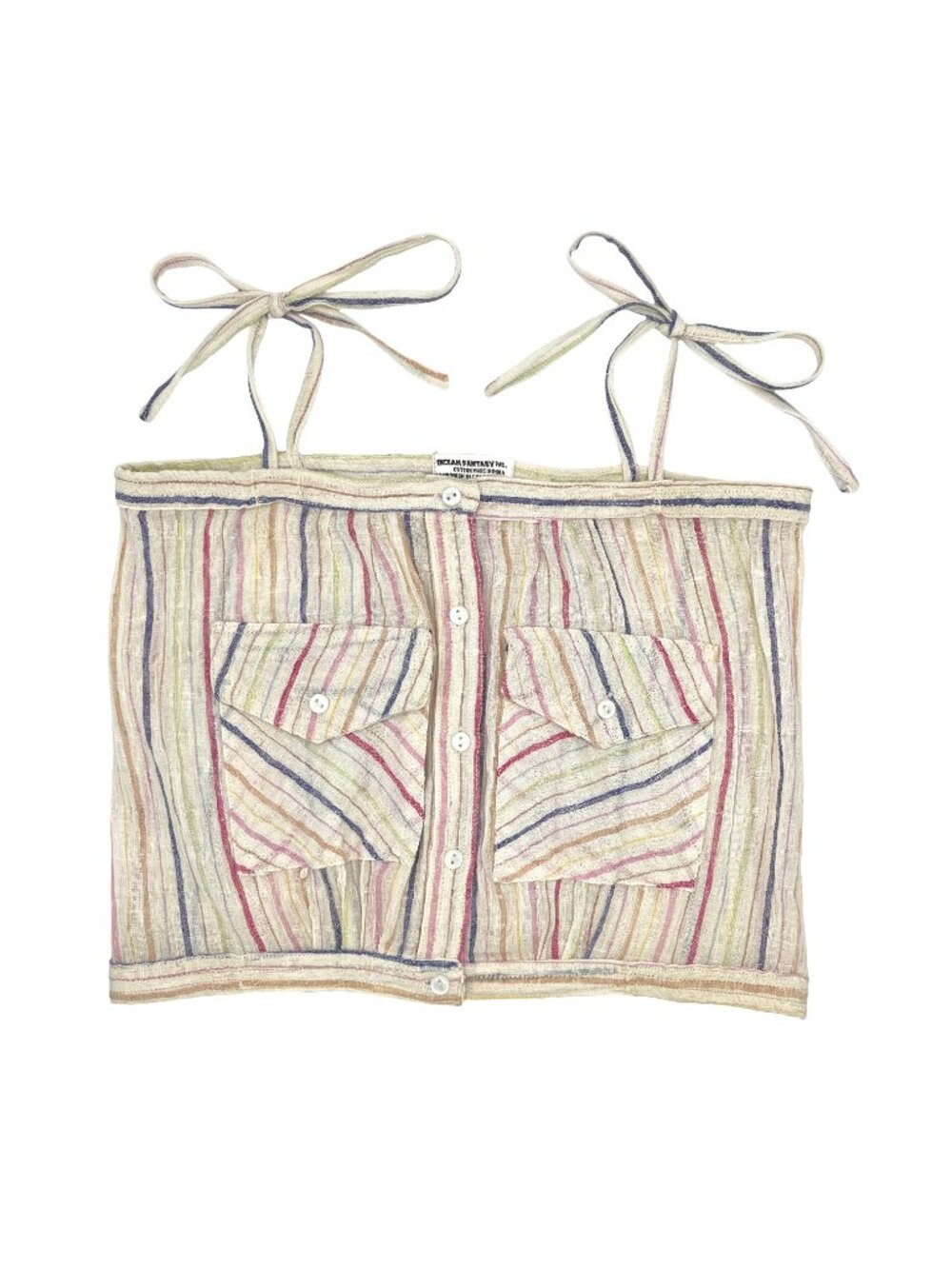 VINTAGE LINEN STRIPED SUMMER TUBE TANK TOP BOW-TIE STRAPS
